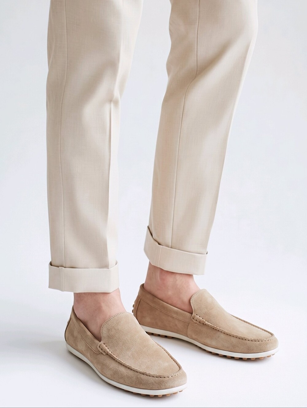 Zara Man Casual Split Suede Leather Loafers - Camel Brown / White Sole